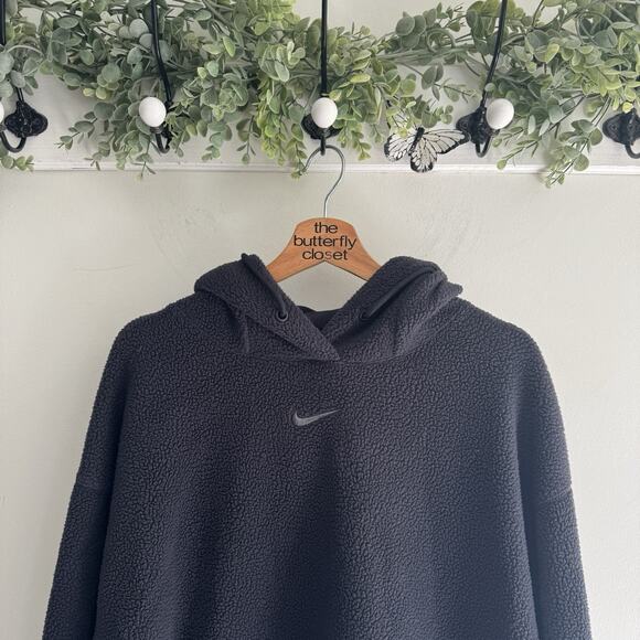 Womens Nike Black Sherpa Fleece Hoodie 1X SH - Picture 2 of 4